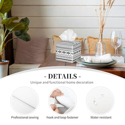 Boho Black White Geometric Tissue Box Cover Square,Abstract Tribal Symbol Tissue Box Holder Waterproof Leather Facial Paper Organizer Dispenser for Bathroom Home Car Nightstand Vanity Desk - color: Color-7