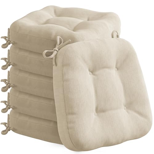Codi Dining Chair Cushions 6 Pack, Thick Memory Foam Kitchen Seat Pads | 3.5-inch triple-layer comfort, Non-slip backing, Secure ties, Removable washable covers, 16.5"x16.5" D-shaped, Beige - color: Beige-new, size: Pack of 6