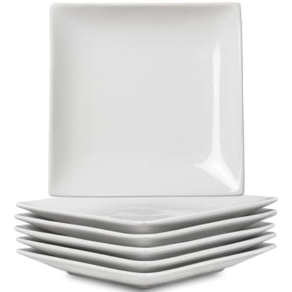 Appetizer Plates Set of 6, 6 Inch Porcelain Dessert Plates, White Stackable Square Salad Plates for Snack Steak Bread Butter, Chip and Scratch Resistant, Microwave and Dishwasher Safe | Small Dinner Plates, White Ceramic Serving Dishes for Salad Snack Ste