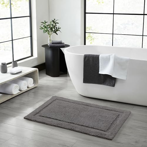 Jean Pierre New York Lydia Border 100% Cotton Bath Mat - Non-Slip Bath Rug - Charcoal - 27"x45" - color: Charcoal, size: 2'3" x 3'9" (Rectangular)