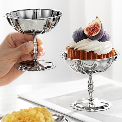 choxila Ice Cream Bowls 4pcs – Elegant Stainless Steel Dessert Cups, Footed Bowl for Ice Cream, Trifle, and More – Perfect for Parties, Weddings, and Home Use - color: Stainless steel Lotus style