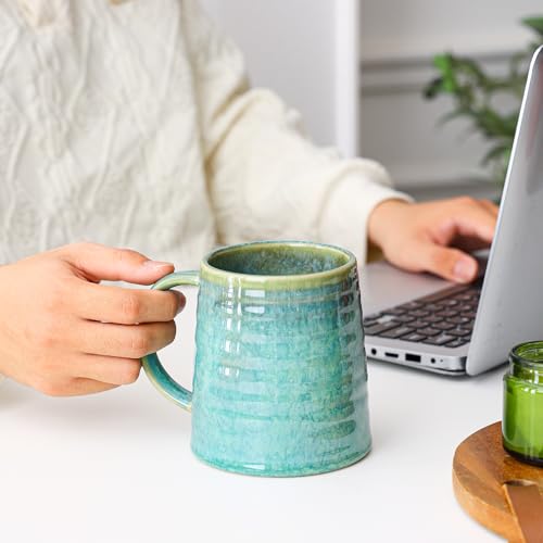 Mkour 23oz Extra Large Ceramic Coffee Mugs, Handmade Cup, Big Tea Cups with Large Handle for Office and Home, Microwave and Dishwasher Safe (Crystal Green) - color: Crystal Green
