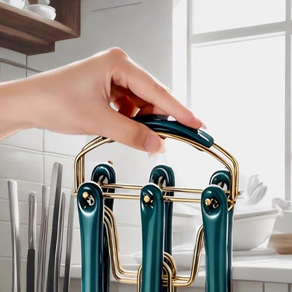 Stainless Steel Gold Kitchen Utensils Set with Holder, 7pcs Luxury Kitchen Accessories for Cooking Includes Soup Ladle, Metal Spatula, Slotted Spoon, Slotted Spatula, Pasta Spoon, Green & Gold - color: Green & Gold
