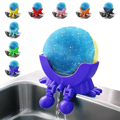 Cute Hanging Sponge Holder with Drainage for Kitchen Sink | 3D Printed Funny Countertop Sponge Holder, Keeps Sponge Dry, Suitable for Scrub Daddy Holder (Purple) - color: Purple