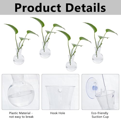 Suction Cup Plant Propagation Bulbs, Wall Hanging Plastic Terrarium Planter, Window Hydroponics Vase Tubes, Easy Install No Nails Plant Station for Home Bathroom Office Living Room Decor Plant Decor