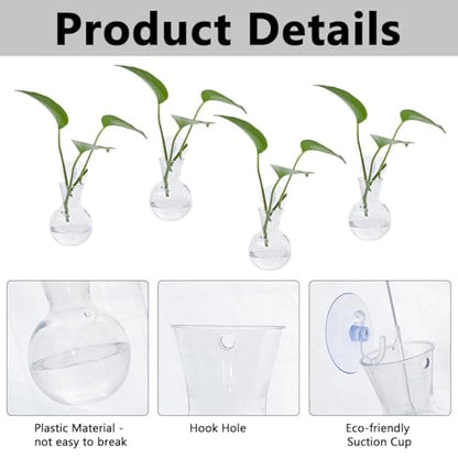 Suction Cup Plant Propagation Bulbs, Wall Hanging Plastic Terrarium Planter, Window Hydroponics Vase Tubes, Easy Install No Nails Plant Station for Home Bathroom Office Living Room Decor Plant Decor