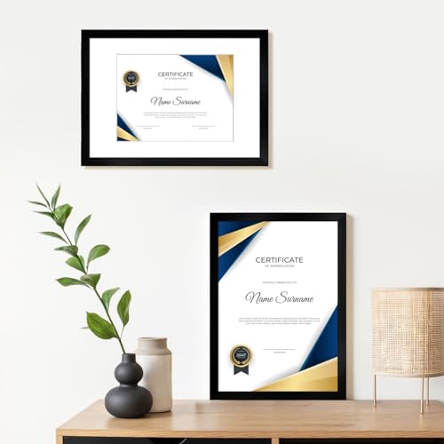 A4 Picture Frame Set of 6, Display Pictures 6x8 with Mat or 8.3x11.7 Without Mat, Document 8.3 x 11.7 Frame, Poster Frames, Black - color: Black, size: 8.3x11.7