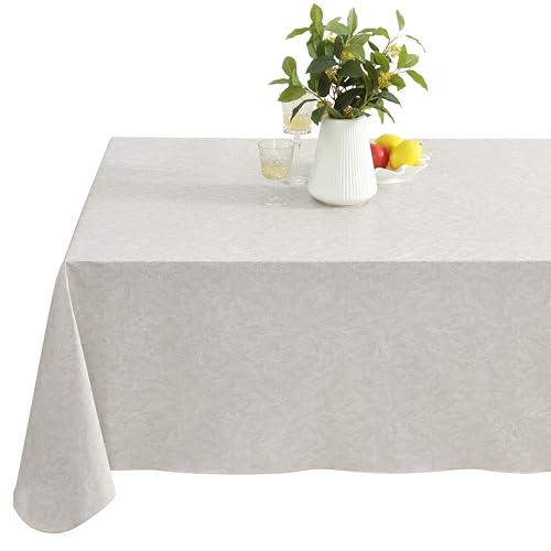 Newbridge Napa Leaf Beige Vinyl Flannel Backed Tablecloth, 52 x 52 Inch Square, Hotel Quality Waterproof Indoor Outdoor Table Cover for Kitchen, Patio, Dining, BBQ - color: Beige, size: 52" x 52" (Square)