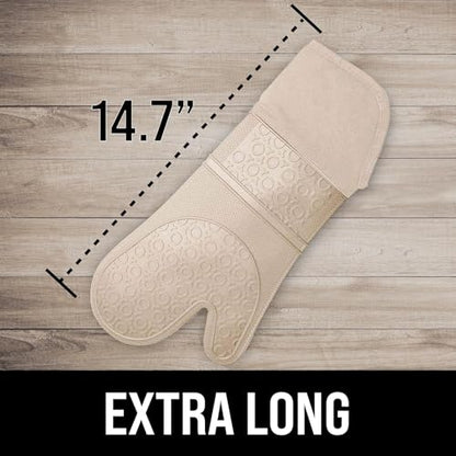 BPA-Free Silicone Oven Mitts Ultra Heat Resistant up to 500°F - Oven Mitts with Thick Cotton Liner - Long Slip Resistant Pot Holders, Flexible Oven Gloves - Beige 14.7 - color: Beige, size: 2-Piece 14.7" Oven Mitts