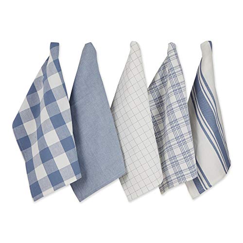 DII Basic Kitchen Large Cotton Dishtowel Set of 5, 18x28, Stonewash Blue - color: Stonewash Blue