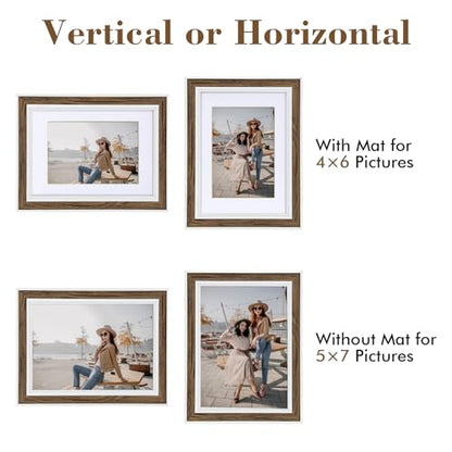Daofary 8x10 Picture Frame Set of 6, Rustic Farmhouse Photo Frame, Display 5x7 with Mat or 8x10 Without Mat for Decorative on Wall Hanging and Tabletop Placement - size: 8 x 10