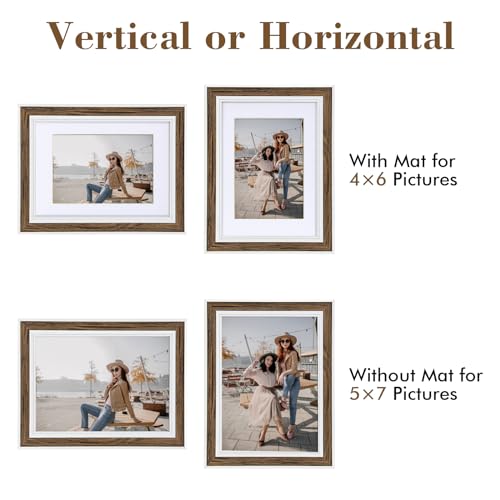 Daofary 4x6 Picture Frame Set of 6, Rustic Farmhouse Photo Frame, Display 3.5x5 with Mat or 4x6 Without Mat for Decorative on Wall Hanging and Tabletop Placement - size: 4 x 6