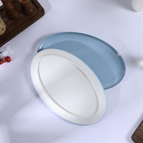 Webbylee ‌16" Melamine Oval Platter Set of 2- Lightweight Durable Serving Tray for Party, Catering & Home | Dishwasher Safe, Fits Turkey/Charcuterie-Blue & Beige - color: Cream-Blue / 16-O, size: 15.8-inch