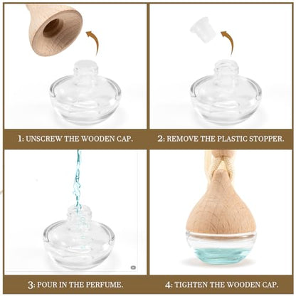Refillable Car Air Freshener Hanging Diffuser, Empty Glass Bottle with Reed Sticks for Essential Oils, Car Scent Diffuser and Aromatherapy Pendant Decor for Women and Men, 2 Pack - size: 2PCS