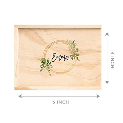 Koyal Wholesale Custom Gold Greenery Wreath Wedding Keepsake Box, 4 x 6 -inch, Custom Name, Natural Wood - color: Gold Greenery Wreath