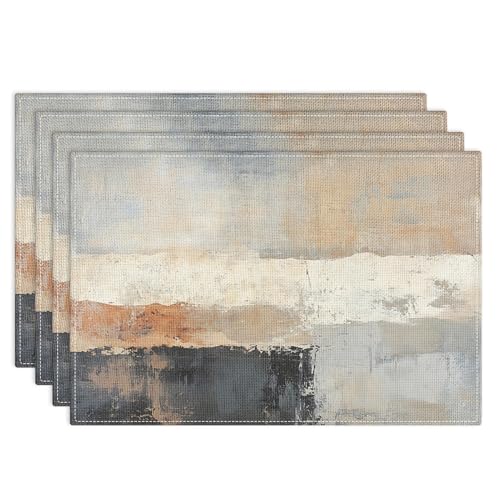 Emvency Farmhouse Placemats Set of 4, 12x18 Inch, Black and Grey | Abstract Vintage Art Painting Table Mats for Outdoor Home Party Kitchen Dining Decoration - color: Abstract Black Grey, size: Set of 4