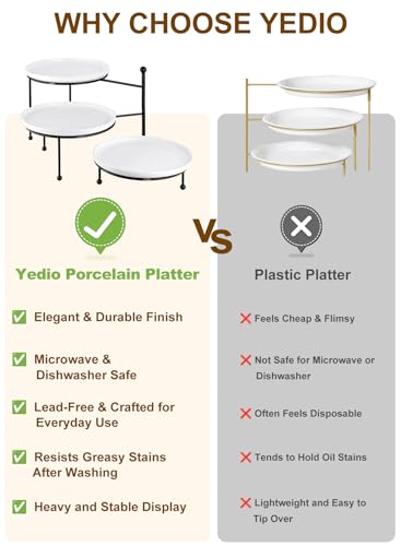 Tiered Serving Tray for Party, 10 Inch Dessert Display Stand, Black | 3*Porcelain Durable Round Serving Plates, Microwave/Dishwasher Safe,Easy Clean, Cupcakes Fruit Modern Serving - color: Black