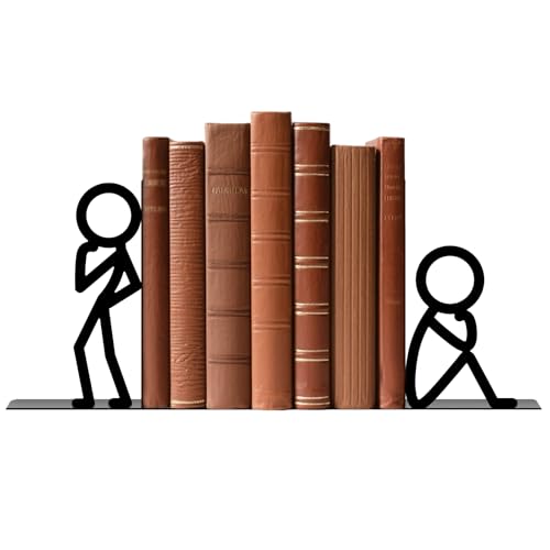 Metal Bookends Thinker People Book Ends for Shelves | Figurine Bookends Decorative Unique Desk Bookend Black Book Stopper for Home Reading Bookshelf Decor Book Lovers Gift - style: Thinker People
