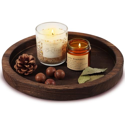Hatway Wooden Decorative Tray Candle Holder Round Wood Tray Home Decor,Centerpieces Plates for Table centerpieces for CoffeeTable,Christmas Decor - color: Brown--round