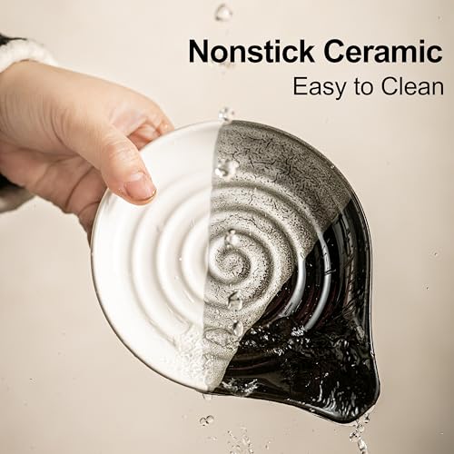 Large Ceramic Spoon Rest for Stove Top and Kitchen Counter, No Mess | Heat-Resistant Spoon Holder for Cooking Utensils, Spatula and Ladles | Nonstick, Dishwasher Safe, Cute Design, Gradient Black - color: Gradient Black