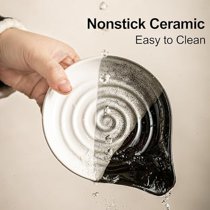 Large Ceramic Spoon Rest for Stove Top and Kitchen Counter, No Mess | Heat-Resistant Spoon Holder for Cooking Utensils, Spatula and Ladles | Nonstick, Dishwasher Safe, Cute Design, Gradient Black - color: Gradient Black