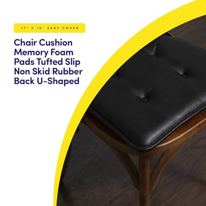 Sweet Home Collection Chair Cushion Memory Foam Pads Tufted Slip Non Skid Rubber Back U-Shaped 17" x 16" Seat Cover, 2 Count (Pack of 1), Faux Leather Black - color: Faux Leather Black, size: 2 Pack, style: Foam Pads