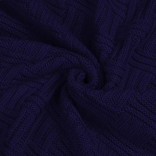 uxcell 100% Cotton Knit Throw Blanket, Cable Decors Navy Blue 47x70 - color: Navy Blue