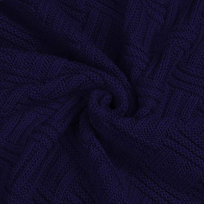 uxcell 100% Cotton Knit Throw Blanket, Cable Decors Navy Blue 47x70 - color: Navy Blue