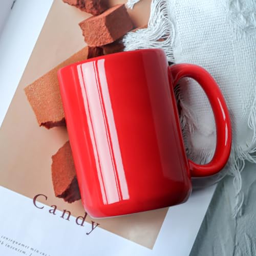 16 OZ Coffee Mugs, Classic Blank Ceramic Cup with Large Handle for Tea Latte Cappuccino, Set of 4, Red - color: Red
