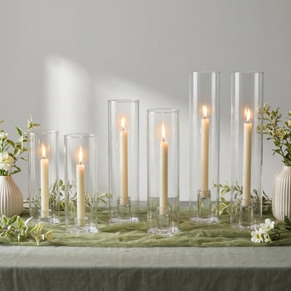 Hurricane Taper Candle Holder Thickened Cylinder Covers | with Candlestick Holders Set of 6 Centerpiece for Wedding Dining Table - size: With Hurricane