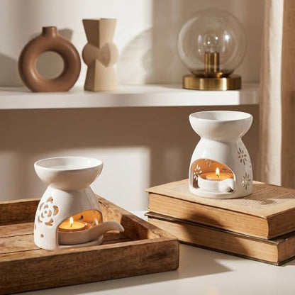 4 Pack Ceramic Tealight Candle Holder Essential Oil Burner for Wax Melt Burners with Spoons Aromatherapy Diffuser Home Bedroom Office Decor Housewarming Gift