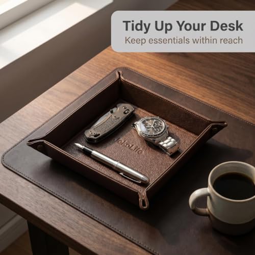 Faux Leather Key Tray, Entryway Organizer for Wallet, Brown | Structured entryway tray for keys, wallet, watch and pocket essentials on consoles, dressers and nightstands. - color: brown