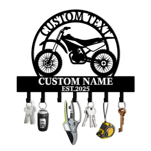 Personalized Motorcycle Key Holder for Wall, Custom Name Metal Key Holder, Coat Hooks, Jacket Hanger Organizer, Home Decor for Garage Entryway Office, Motorcycle Gifts Color08 - color: Color08