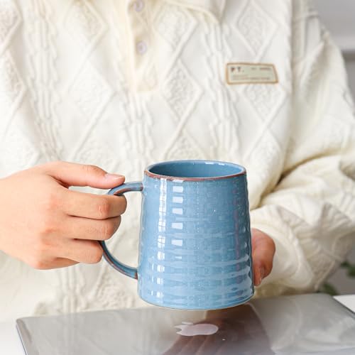 Mkour 23oz Extra Large Ceramic Coffee Mugs, Handmade Cup, Big Tea Cups with Large Handle for Office and Home, Microwave and Dishwasher Safe (Blue) - color: Blue