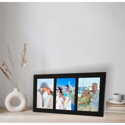 Collage Picture Frame Black Wood 5x7 3-Opening 1 Pack - color: Black-3, size: 3 5X7