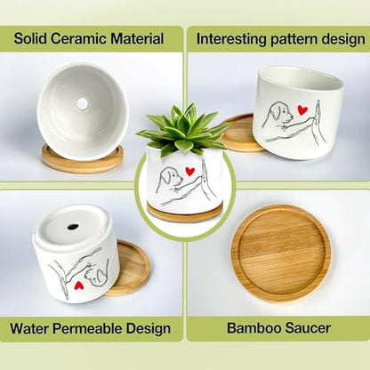 1Pcs Dog Window Garden Planter Pots with Drainage Tray, Ceramic Pot 3 Inch | Small Planters for Plants,Decoration for Outdoors,Home,Office,Dog Gifts for Women Men,Housewarming(No Plants Included) - style: Dog