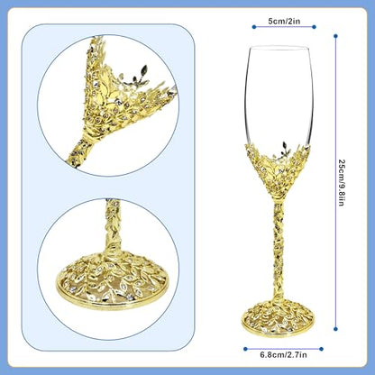 Gold Champagne Flutes -His and Hers,Wedding Toasting Glasses for Wedding,Engagement Celebrations, Bridal Shower and Registry Idea,Wine Glasses for Bride and Groom Gifts,7oz (Light Glod) - color: Light Glod