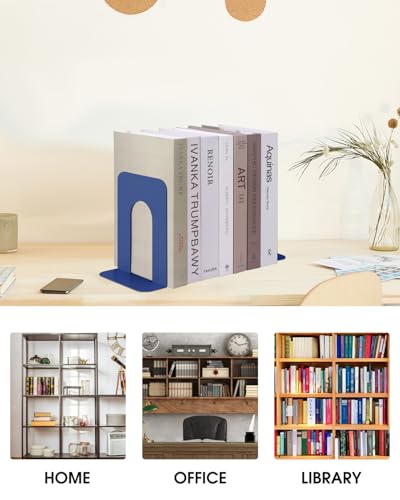 Honagu Bookends, Metal Book Ends, Bookends for Shelves, Book Holder Stopper for Heavy Books/CDs/DVDs ((1 Pair/2 Pieces, Blue) - color: Blue