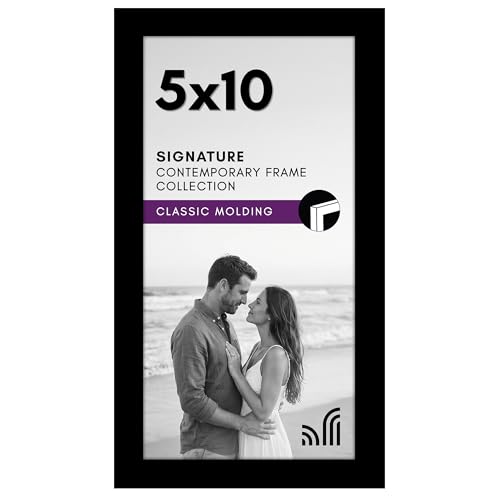 Americanflat 5x10 Picture Frame - Engineered Wood - Black | Shatter-resistant glass, wall or tabletop display with included easel, sawtooth hangers included - color: Black, size: 5x10