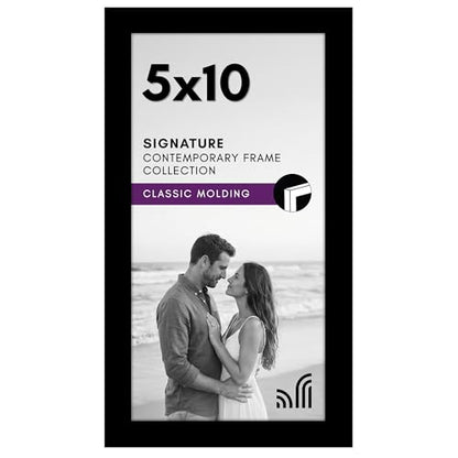 Americanflat 5x10 Picture Frame - Engineered Wood - Black | Shatter-resistant glass, wall or tabletop display with included easel, sawtooth hangers included - color: Black, size: 5x10