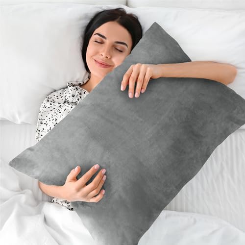 BEDELITE Flannel Pillowcases Standard Set of 2, Gray, 20x26 Inches | Super Cozy Fuzzy Velvet Pillow Shams with Zipper Closure, Soft Fleece Pillowcases for Bedroom, Sofa, Couch, All-Season Use - color: Gray, size: 26" x 20" (Pack of 2)