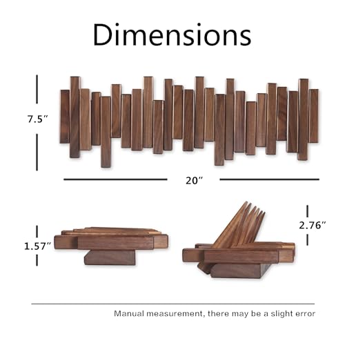 Coat Rack Wall Mount Piano Flip Down Wall Hook Rack 5 Hooks Walnut | Natural Wood Handmade Unique Hanger for Coats Bag Hat Umbrella key Wall Art In the foyer living room bedroom bathroom office - color: Walnut