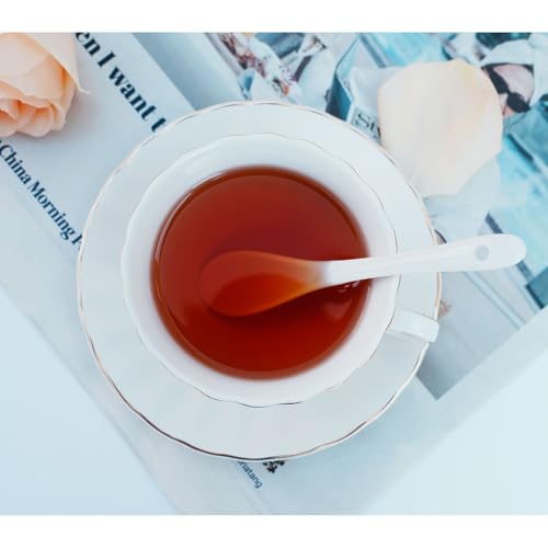 Bone China Tea Cup and Saucer Set with Spoon，Elegant Floral Tea Cup Set (7 oz)，British Coffee Latte Mug for Birthday Party Christmas gift for Friends - color: white-A
