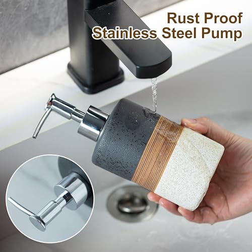 Dish Soap Dispenser Set with Silicone Funnel, Hand Soap, Shampoo, Body Wash, Ceramic Liquid Soap Dispenser for Kitchen and Bathroom Countertops, Stainless Steel Pump, Non Slip, 12 Oz, Black - color: Black and White, size: 1xSoap Dispenser