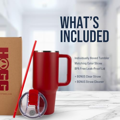 Hogg Big Swig 40oz Tumbler with Handle and Straw - Red, 40 oz Tumbler, Insulated Cup with Handle, 40oz Water Bottle with Straw, Thermal Cups, Leak Proof Lid, Travel Mugs, Stainless Steel - color: Red