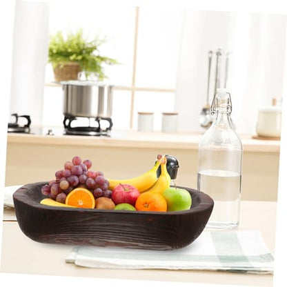 Healifty Rustic Wooden Decorative Bowl for Table Centerpiece Cozy Farmhouse Style