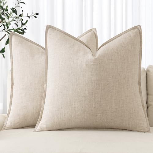 MIULEE Decorative Linen Euro Sham Pillow Covers 24x24 Natural Beige | Boho Farmhouse Neutral Couch Throw Pillows for Bed, Pack of 2 Accent Modern Pillowcases, Sofa Livingroom Home Decor - color: Natural Beige, size: 24" x 24" (Pack of 2)