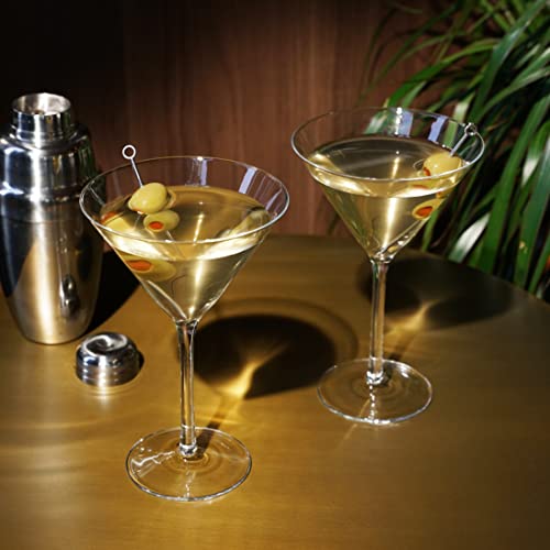 Viski Stemmed Martini Glasses, Home and Bar Drinkware, Premium Crystal Martini Accessories, Cocktail Glasses, Set of 2, 9oz, Clear - style: Stemmed Martini Glasses