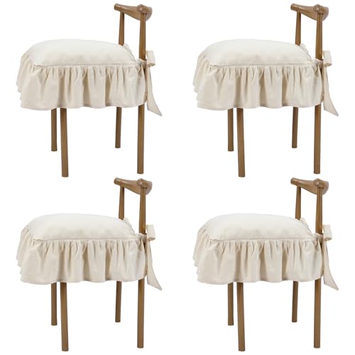 4 Pcs Ruffle Chair Cushions Cover 17.5''x17.5'' French Chair Pad Slipcover with Ties Ruffled Skirt Seat Cover Farmhouse Covers Only, for Home Dining Kitchen (Classic,Retro Cream White) - color: Retro Cream White, size: No Padding