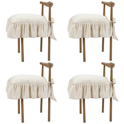 4 Pcs Ruffle Chair Cushions Cover 17.5''x17.5'' French Chair Pad Slipcover with Ties Ruffled Skirt Seat Cover Farmhouse Covers Only, for Home Dining Kitchen (Classic,Retro Cream White) - color: Retro Cream White, size: No Padding